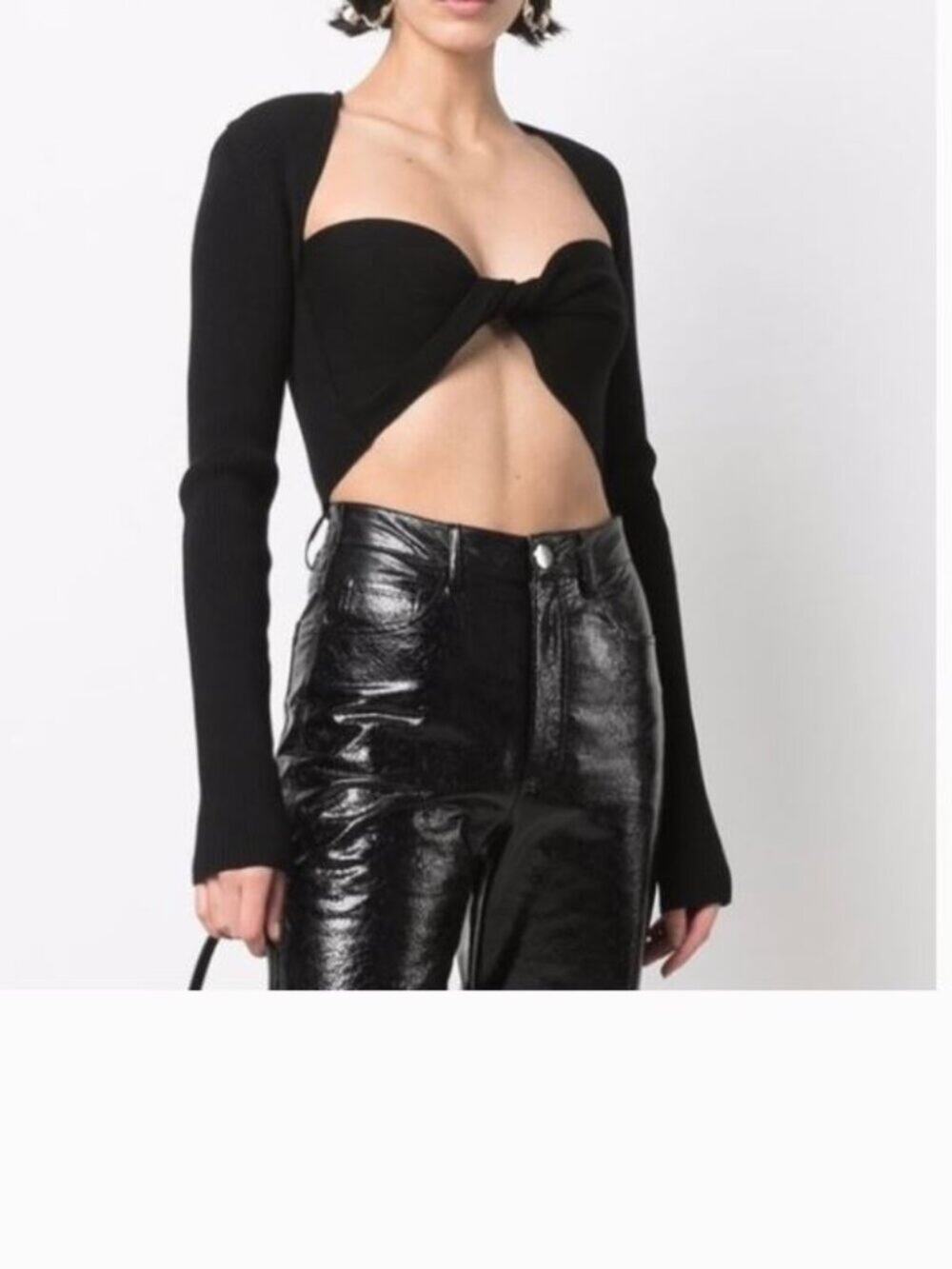 New Gauge81 Lifa Wool Crop Twisted Long Sleeve Ribbed Sweater Black Sz M